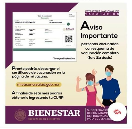 AVISO IMPORTANTE: PRONTO OBTENDRÁS EL CERTIFICADO DE VACUNACIÓN.