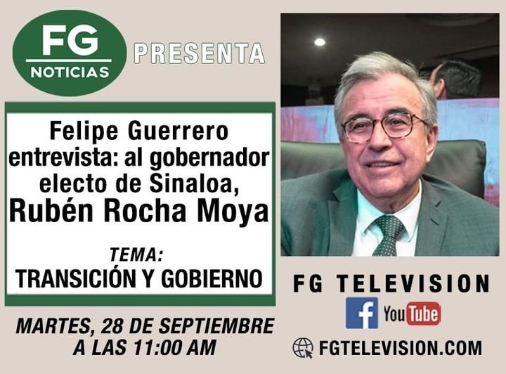 Este martes, a las 11 am, Felipe Guerrero entrevista a Rubé Rocha Moya, gobern