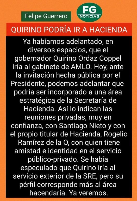 QUIRINO PODRÍA IR A HACIENDA