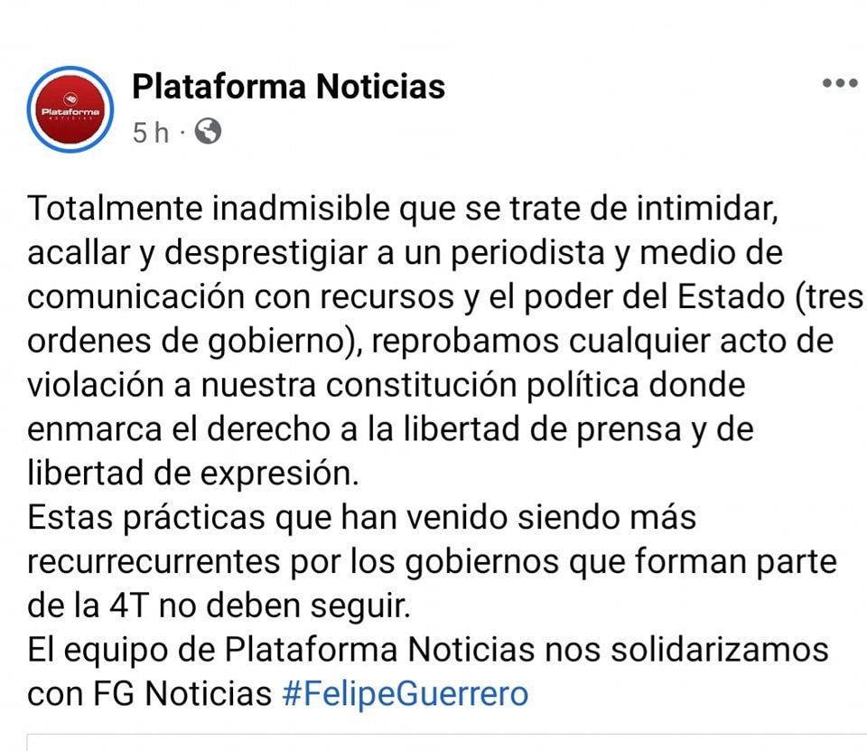 PLATAFORMA NOTICIAS SE SOLIDARIZA CON FELIPE GUERRERO.