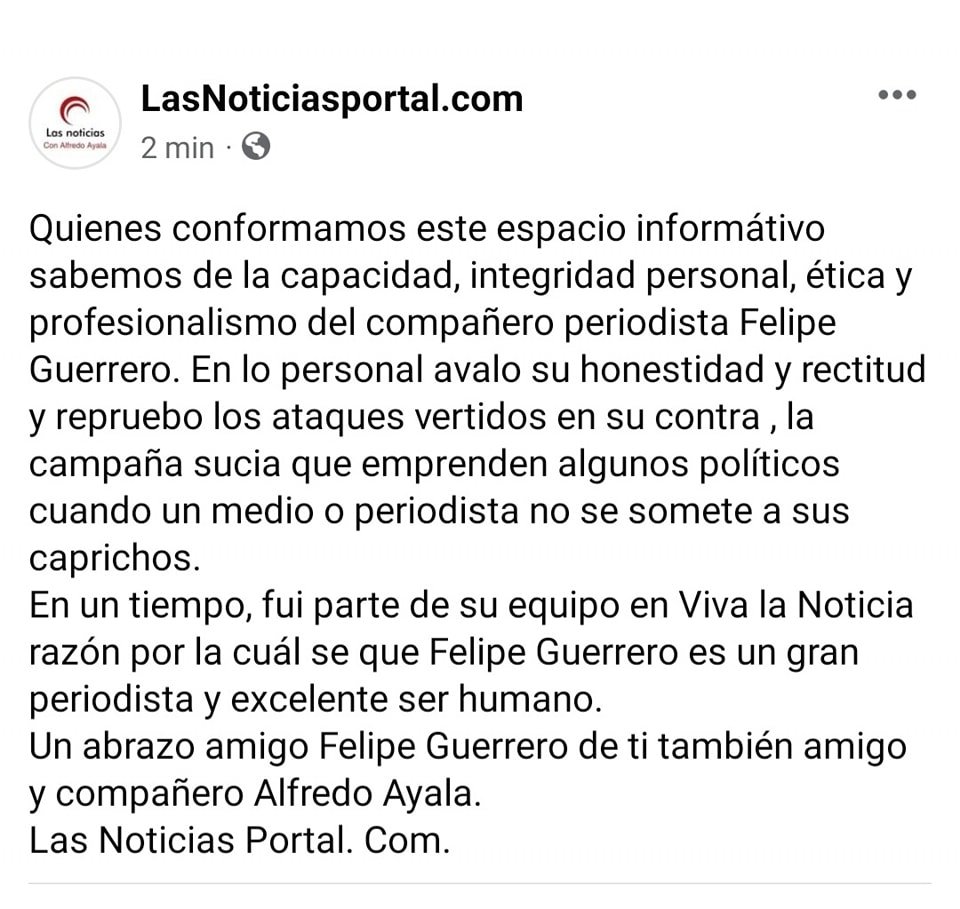 SOLIDARIDAD CON FELIPE GUERRERO: PERIODISTAS LAS NOTICIASPORTAL.COM