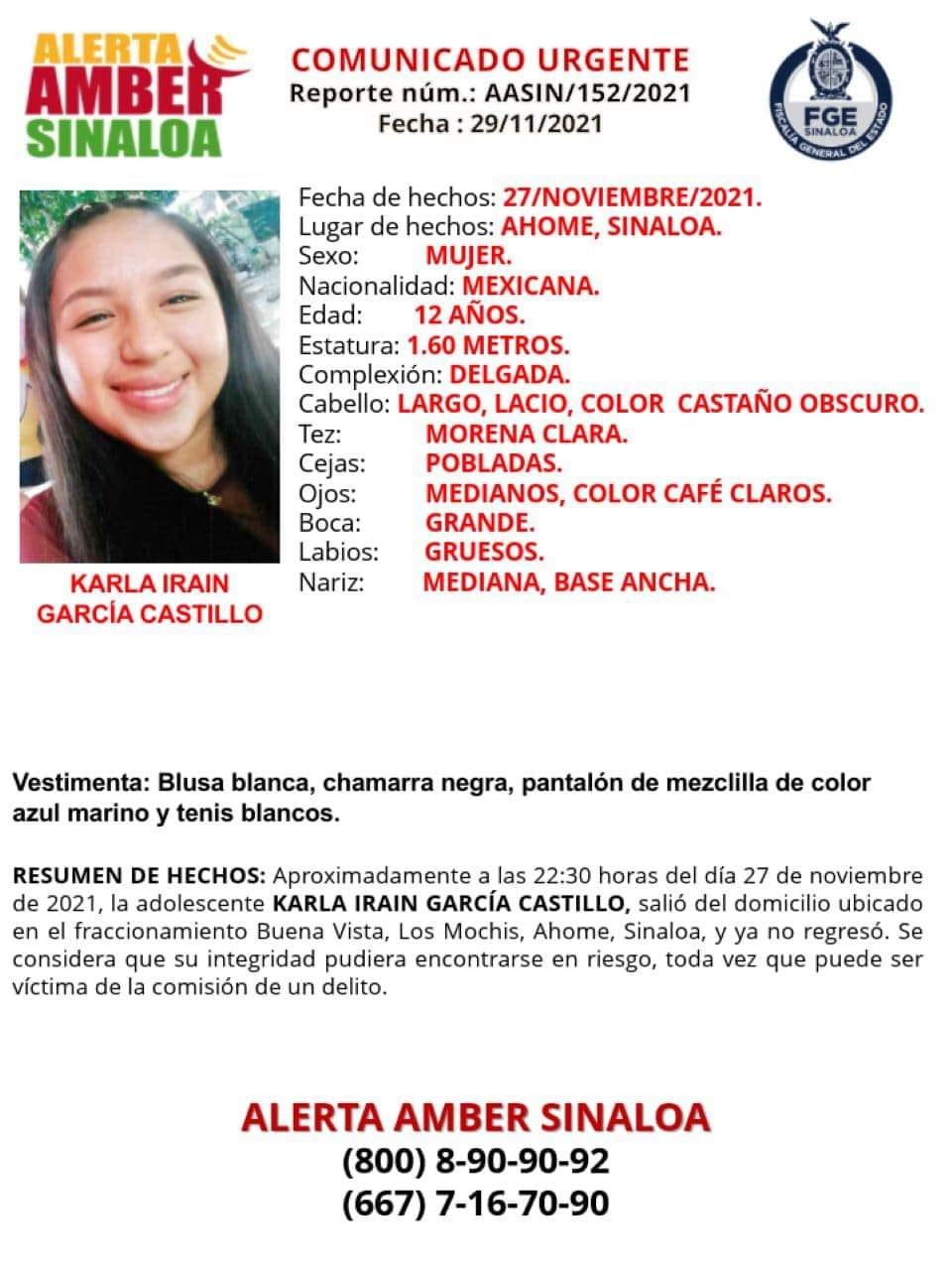 Emiten Alerta Amber por desaparición de adolescente en LosMochis