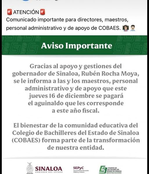 COBAES PAGARÁ AGUINALDOS ESTE JUEVES 16 DE DICIEMBRE A TODO SU PERSONAL.