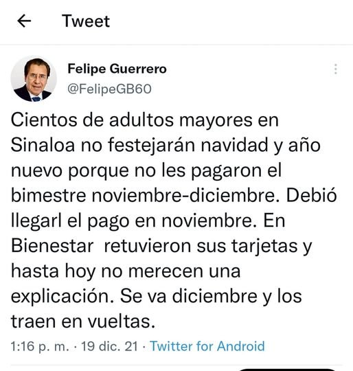 Cientos de adultos mayores en Sinaloa no recbieron sus pagos: No tendrán navid