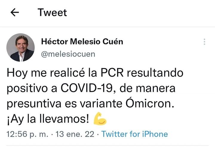A través de su cuenta de Twitter el Secretario de Salud en Sinaloa, Héctor Mel