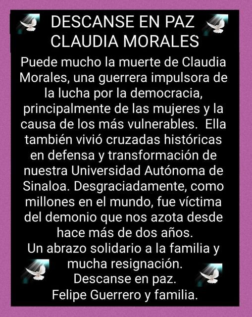 DESCANSE EN PAZ CLAUDIA MORALES ACOSTA.