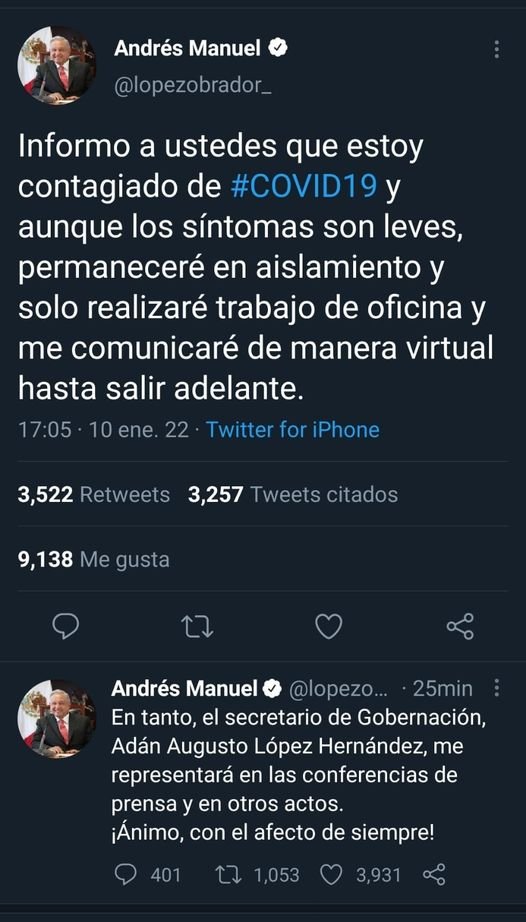 EL PRESIDENTE AMLO ANUNCIA QUE ESTÁ CONTAGIADO DE COVID.