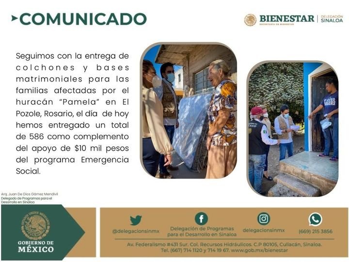 Hasta el día de hoy, BIENESTAR ha entregado 586 bases y colchones matrimoniale