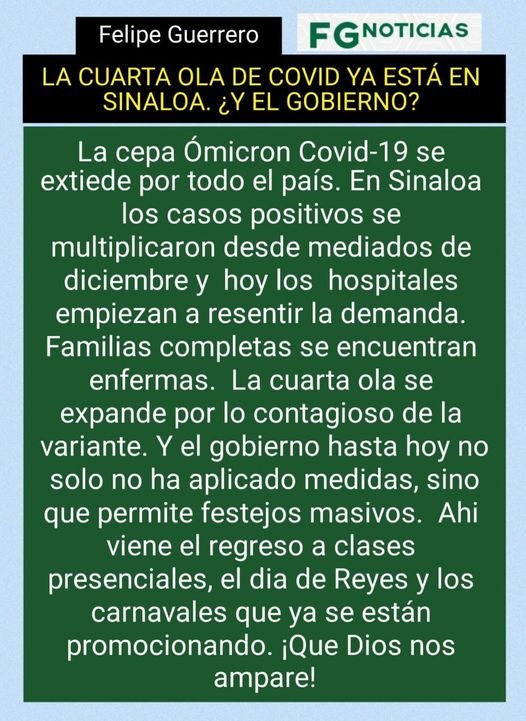 LA CUARTA OLA DE COVID YA ESTÁ EN SINALOA; A PESAR DE LO CONTAGIOSO EL GOBIERN