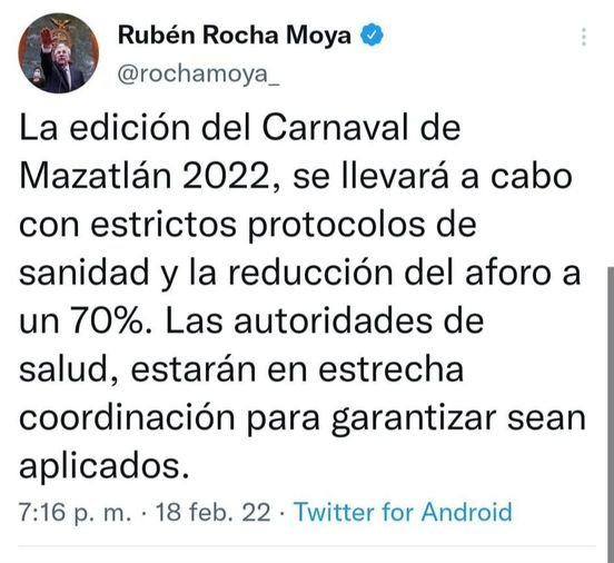 Gobernador del Estado de Sinaloa , Rubén Rocha Moya confirma que si va a ver C