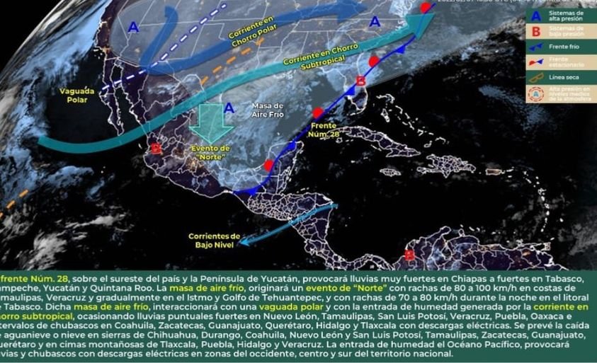 Para el día de hoy, el frente Núm. 28, se extenderá como estacionario sobre el s