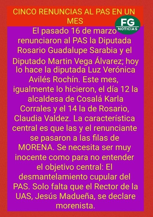 CINCO RENUNCIAS AL PAS EN UN MES