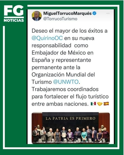 El Secretario de Turismo en México, Miguel Torruco, desea éxitos a Quirino Ord