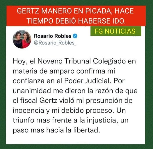 ACUSA ROSARIO ROBLES DE MÁS ABUSOS DE PODER A GERTZ MANERO.