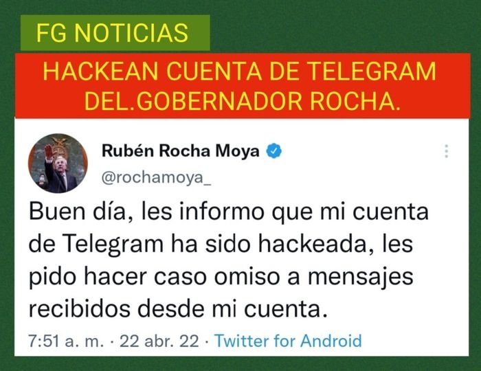 HACKEAN CUENTA DE TELEGRAM DEL GOBERNADOR  ROCHA.