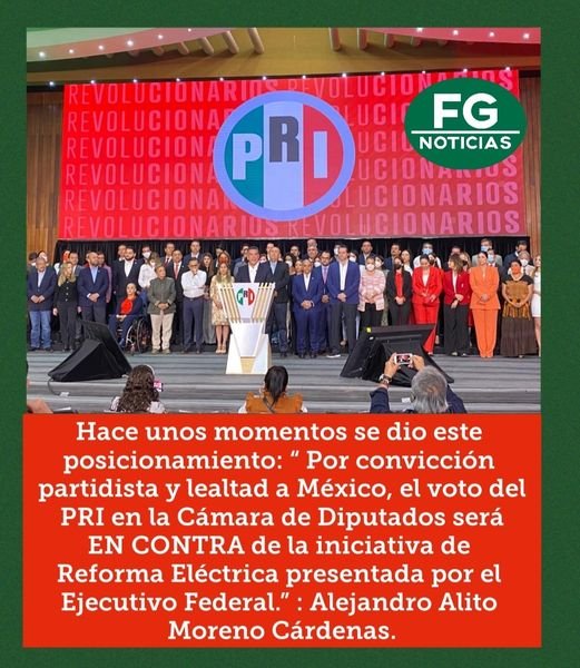 NO APROBARÁ PRI REFORMA ELÉCTRICA DE AMLO.