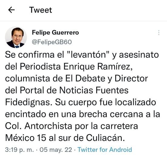 SE CONFIRMA EL «LEVANTÓN» Y ASESINATO DEL PERIODISTA ENRIQUE RAMÍREZ,COLUMNIST
