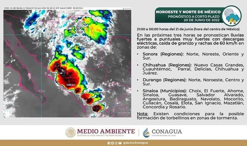 Potencial de lluvias en la region para las próximas horas