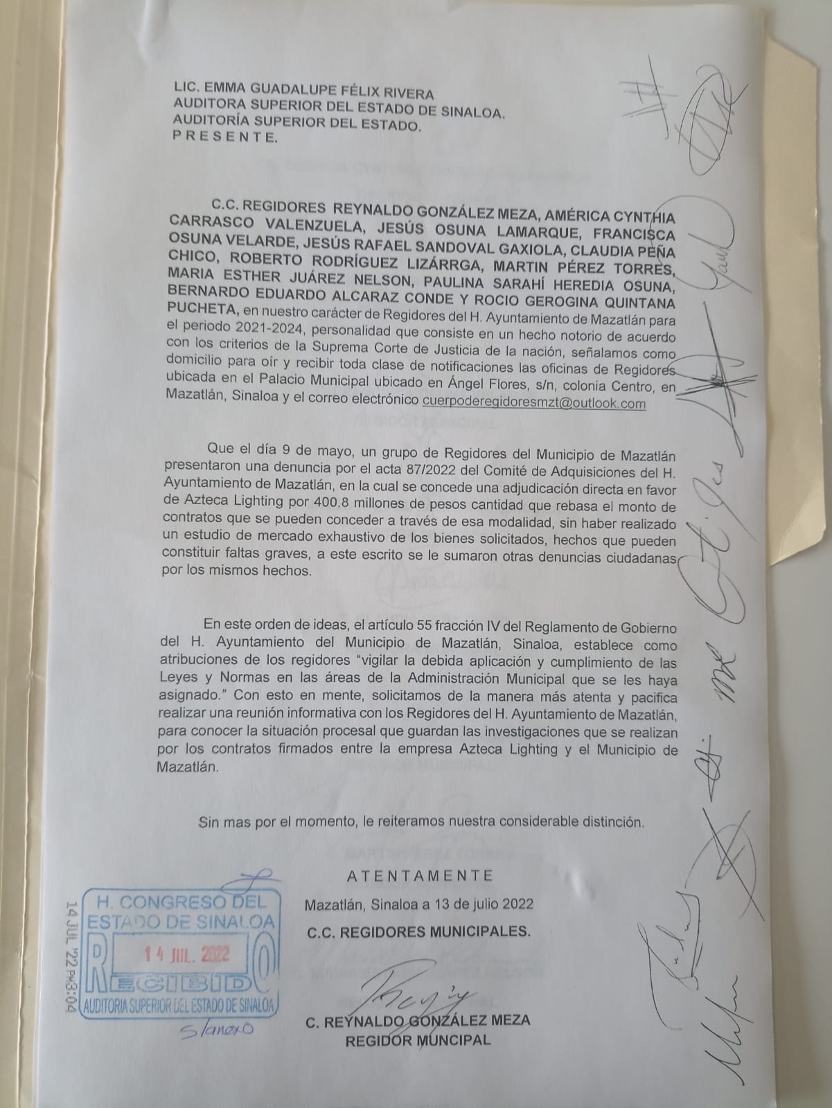 SOLICITA MAYORÍA DE REGIDORES DEL AYTO. DE MAZATLÁN, REUNIÓN CON TITULAR DE LA