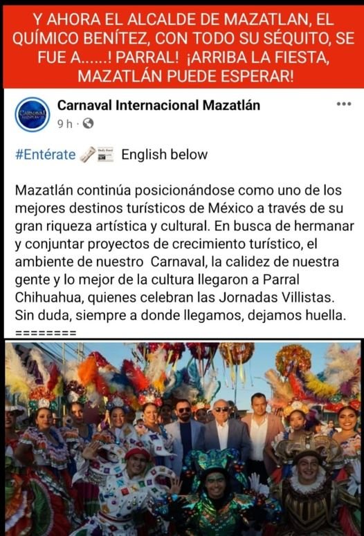 Y AHORA…LA PACHANGA ES EN PARRAL! DE NUEVO EL QUÍMICO BENÍTEZ DEJA MAZATLÁN