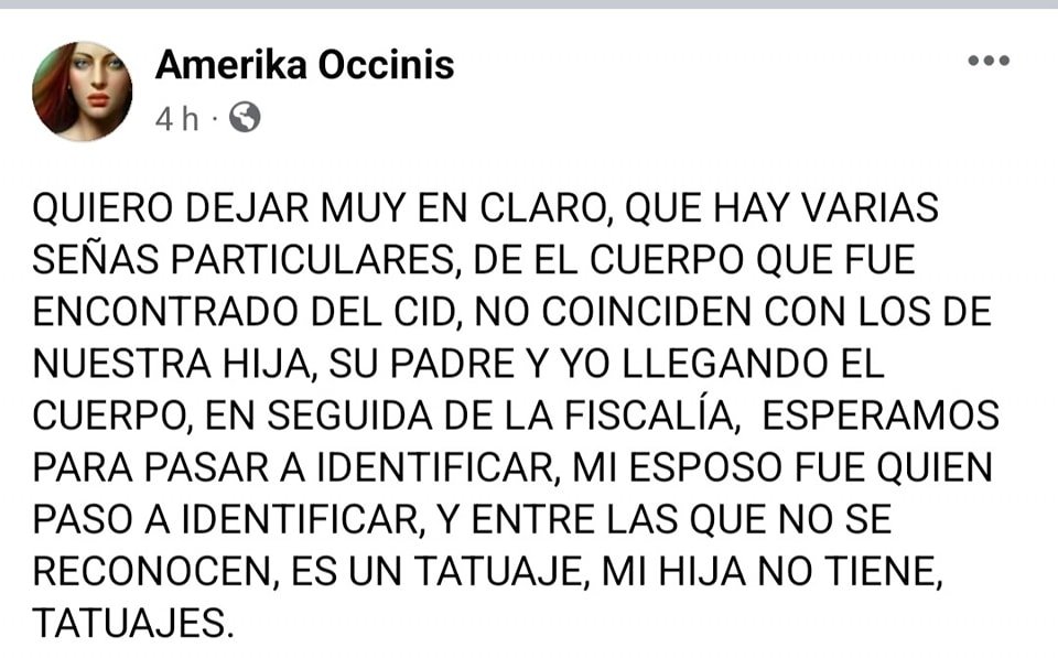 En su cuenta de facebook la madre de la joven desaparecida en Mazatlán, Cándida