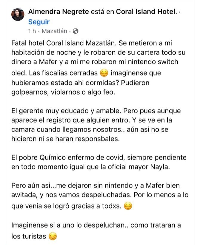 ROBAN EN HOTEL DE MAZATLÁN A DIPUTADA DE MORENA  ALMENDRA NEGRETE.