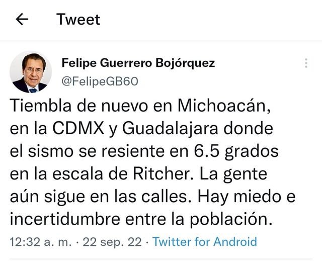 AHORA SE REGISTRA TEMBLOR DE 6.5 GRADOS EN LA RSCALA DE RITCHER. SE SIENTE EN LA