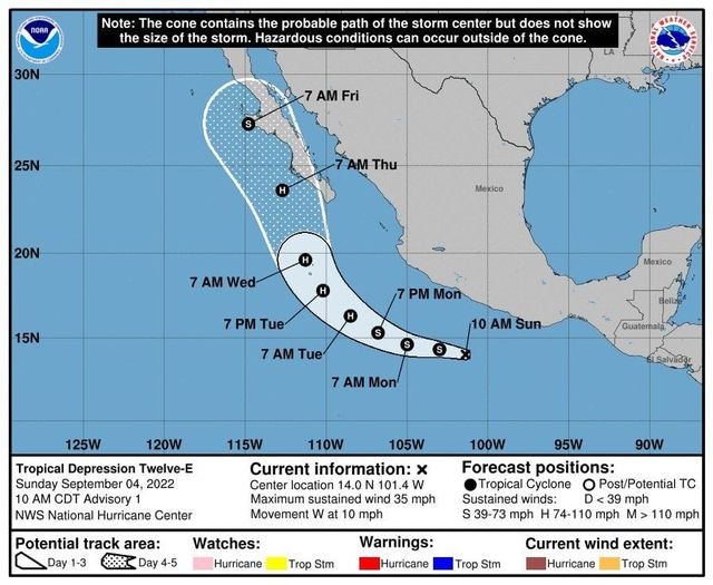 Depresión Tropical 12-E traería lluvias a Sinaloa