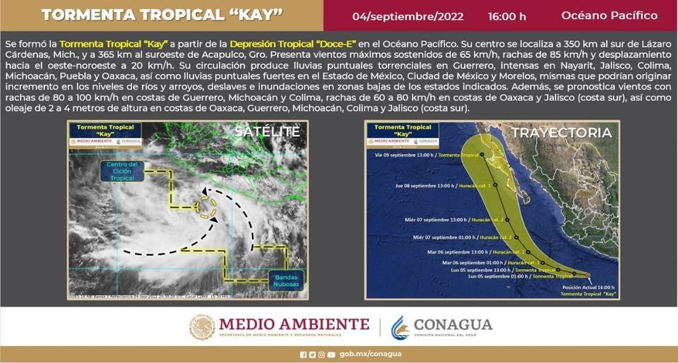 Depresión Tropical Doce-E se intensifica a Tormenta Tropical «Kay»