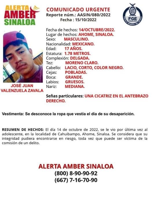 #FiscalíaSinaloa SOLICITA LA COLABORACIÓN CIUDADANA PARA LOCALIZAR A JOSÉ JUAN V