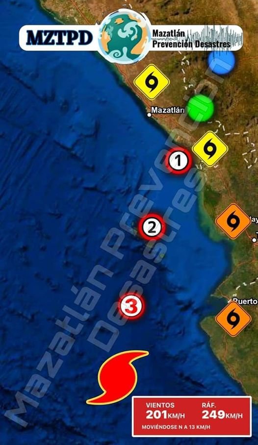 Huracán Orlene  Modifica su trayectoria ahora hacia El Rosario, Sinaloa. Se esp