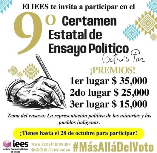 INVITA EL IEES A PARTICIPAR EN EL CONCURSO ESTATAL DE ENSAYO POLÍTICO OCTAVIO PA