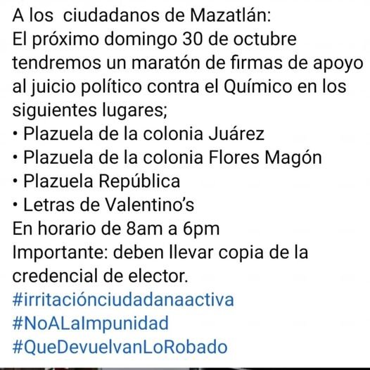 LLAMAN CIUDADANOS A MARATÓN DE FIRMAS DE APOYO PARA JUICIO POLÍTICO AL QUÍMICO B