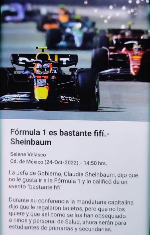Ni la Claudia Sheimbaum, la Jefa de Gobierno de la CDMX quiere le fórmula 1 a pe