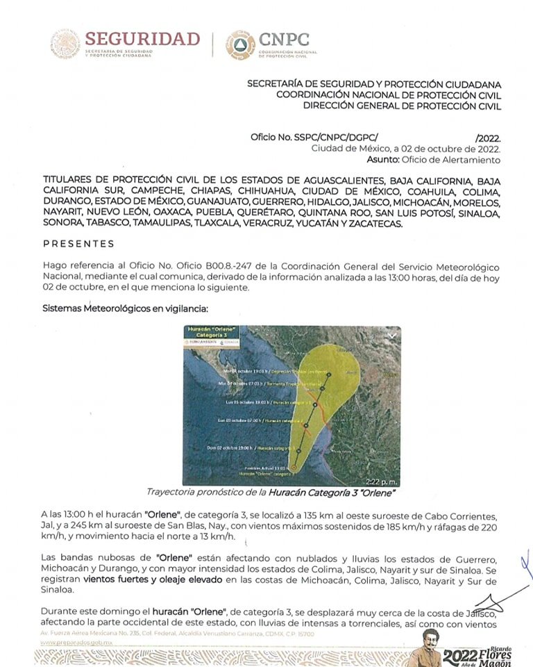 ORLENE TOCA HOY TIERRA POR LA TARDE NOCHE, EN NAYARIT COMO CATEGORÍA 3. ORLENE TOCA HOY TIERRA POR LA TARDE NOCHE, EN NAYARIT COMO CATEGORÍA 3.