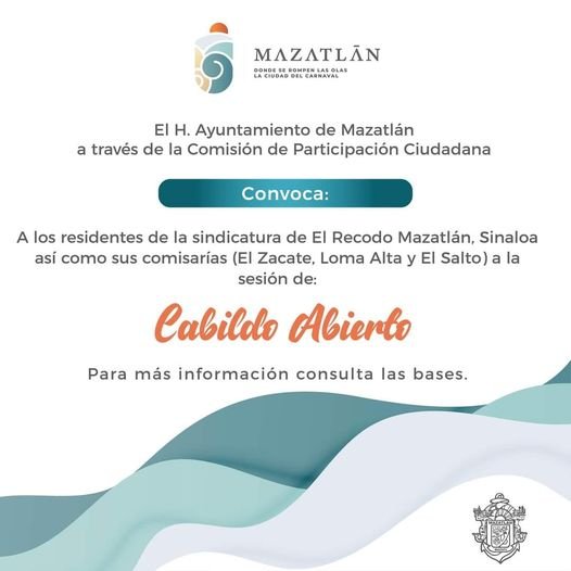 A los habitantes de la sindicatura de El Recodo, se les convoca a la sesión de C