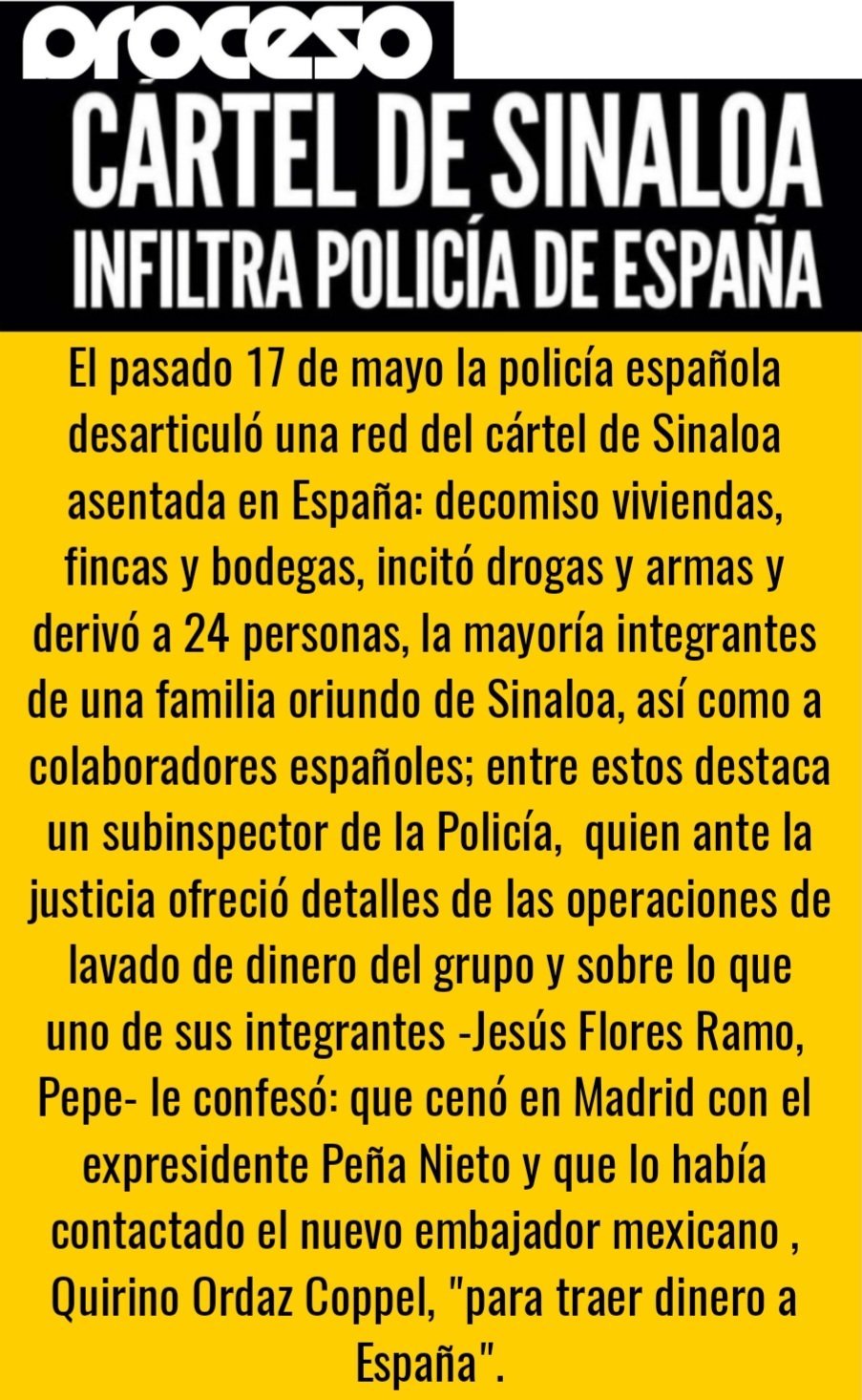 CÁRTEL DE SINALOA INFILTRA POLICÍA DE ESPAÑA.
