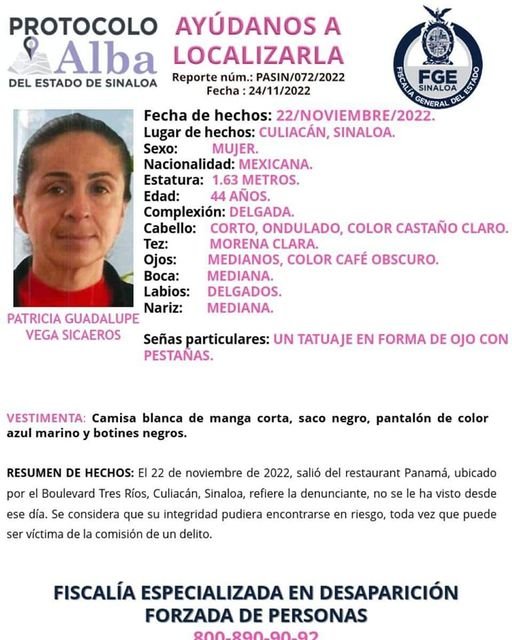 #FiscalíaSinaloa SOLICITA LA COLABORACIÓN CIUDADANA PARA LOCALICAR A PATRICIA GU