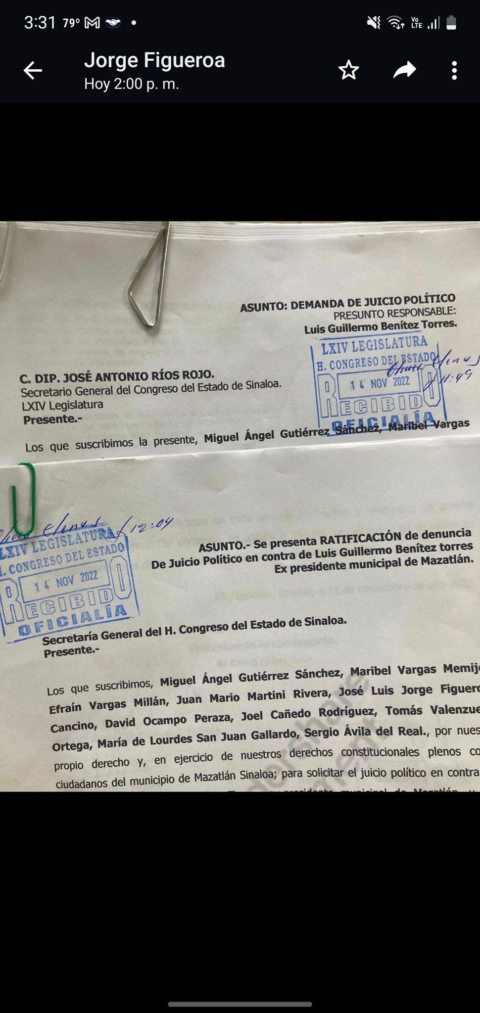 GRUPO DE CIUDADANOS INTERPONEN DEMANDA DE JUICIO POLÍTICO CONTRA EL QUÍMICO BENÍ