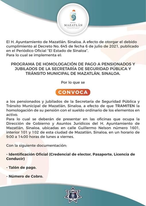 *Goberno de Mazatlán implementa programa de homologación de pago a policías pens