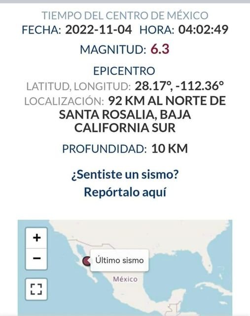 SISMO DE 6.3 EN MAR DE CORTEZ SE REGISTRA AL NORTE DE SANTA RISALÍA.