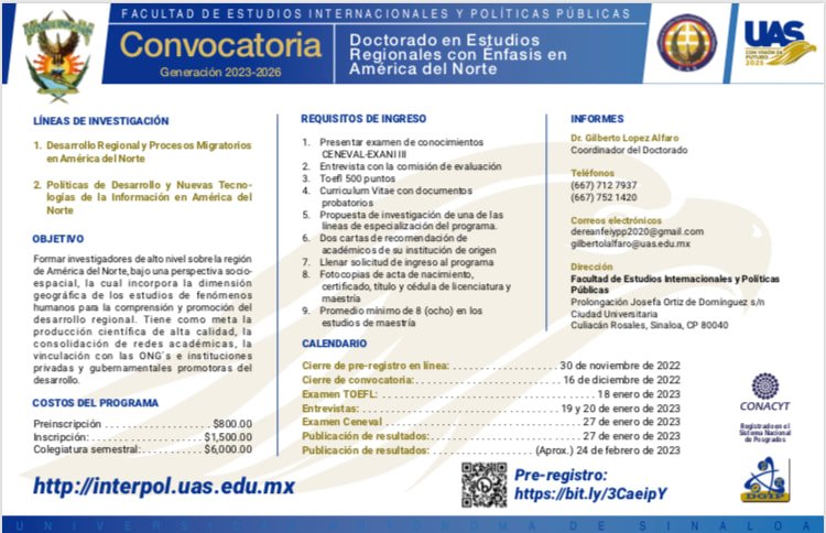 Se mantiene abierta la convocatoria para la Maestría en Estudios Políticos y Soc