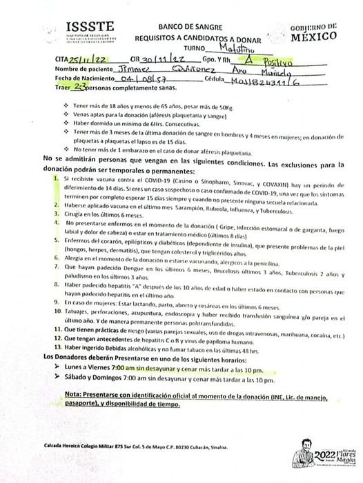 Se solicita donador de sangre tipo A positivo. Se solicita donador de sangre tipo A positivo.