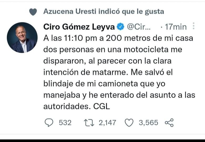 INTENTAN ASESINAR AL PERIODISTA CIRO GÓMEZ LEYVA.