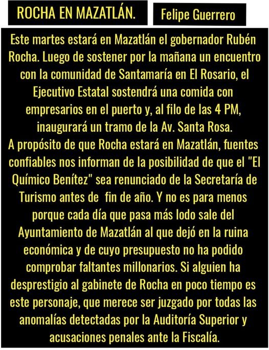 ROCHA EN MAZATLÁN Y ROSARIO..