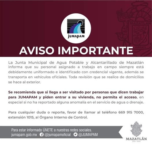 ALERTAN SOBRE FRAUDES, PIDE JUMAPAM A USUARIOS NO DEJARSE SORPRENDER.. ALERTAN SOBRE FRAUDES, PIDE JUMAPAM A USUARIOS NO DEJARSE SORPRENDER..
