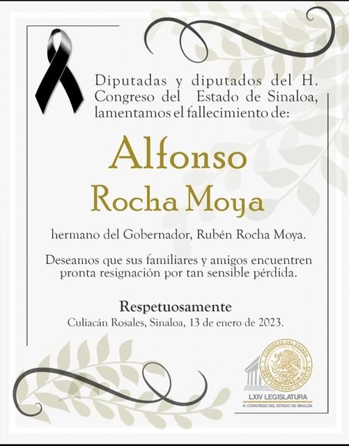 MUERE DON ALFONSO ROCHA MOYA, HERMANO DEL GOBERNADOR RUBÉN ROCHA.