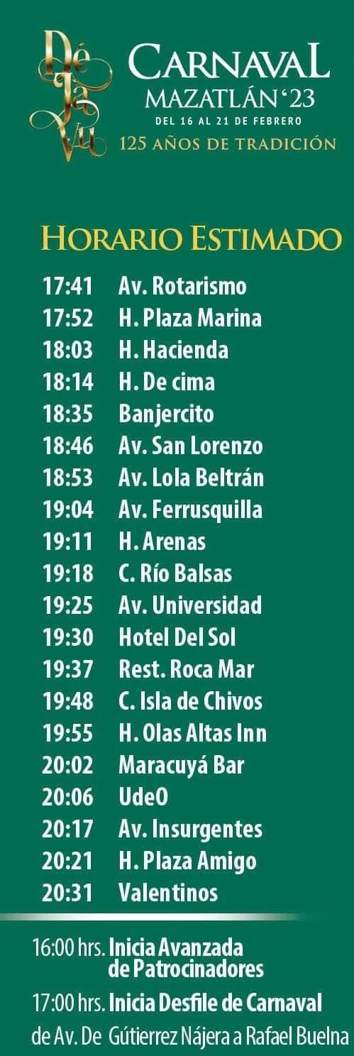 Conoce el horario en el que pasará el desfile del Carnaval de Mazatlán 2023 por