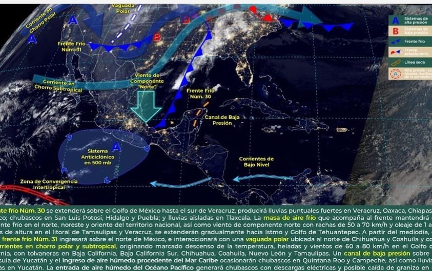 Para hoy, el frente frío Núm. 30 se extenderá sobre el Golfo de México hasta el Para hoy, el frente frío Núm. 30 se extenderá sobre el Golfo de México hasta el