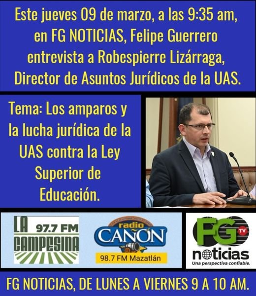 ESTE JUEVES 09 DE MARZO, A LAS 9:35, EN FG NOTICIAS QUE SE TRANSMITE DE 9 A 10 A
